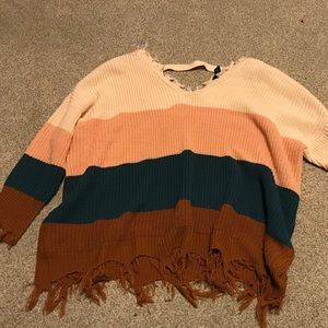 Rue 21 color block striped sweater - 4X. Stylized frayed ends.